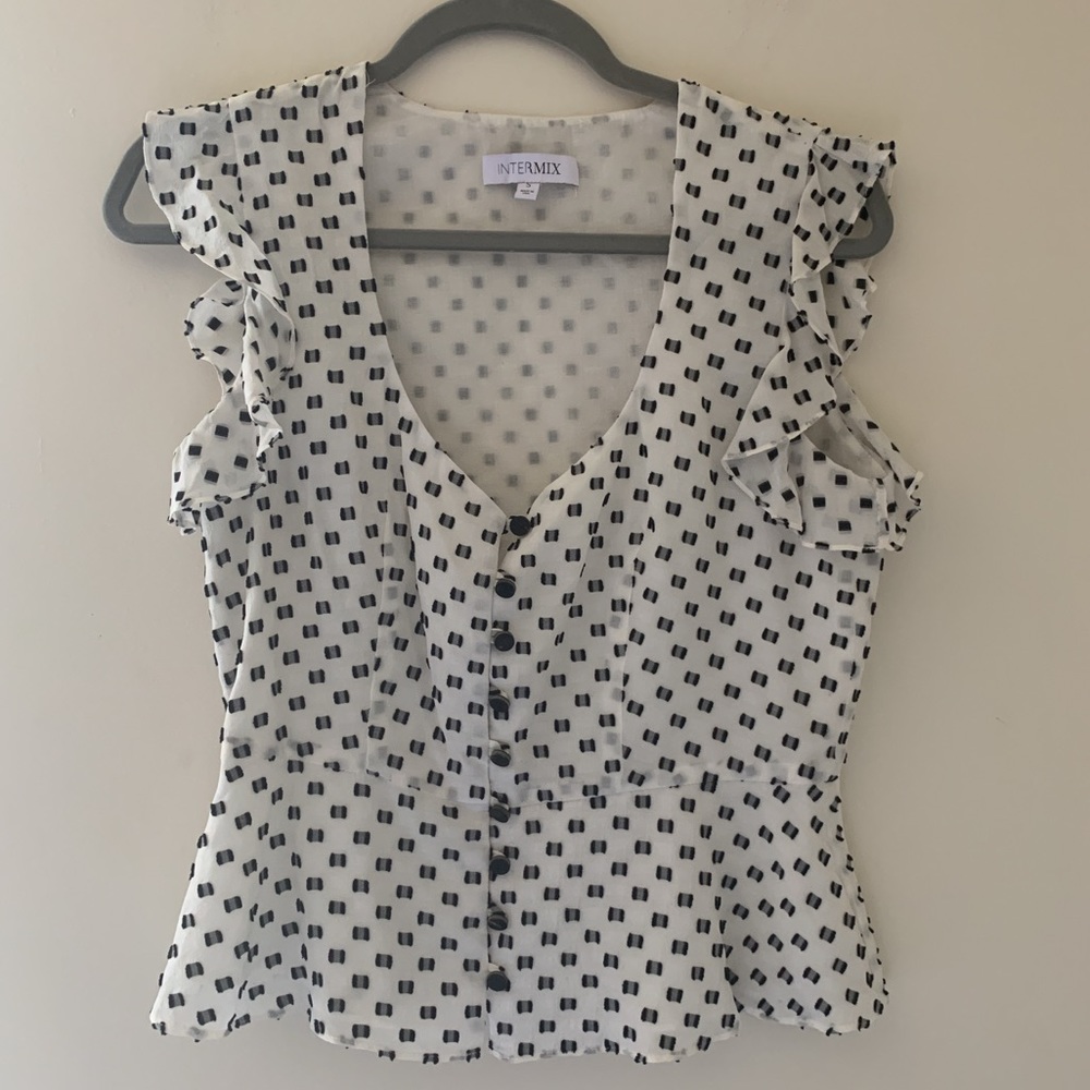 Intermix Button Down Ruffled Short Sleeves Top